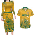 Australia Rugby Couples Matching Long Sleeve Bodycon Dress and Hawaiian Shirt Wallabies Aboriginal Pattern
