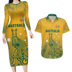 Australia Rugby Couples Matching Long Sleeve Bodycon Dress and Hawaiian Shirt Wallabies Aboriginal Pattern