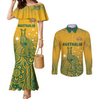 Australia Rugby Couples Matching Mermaid Dress and Long Sleeve Button Shirt Wallabies Aboriginal Pattern