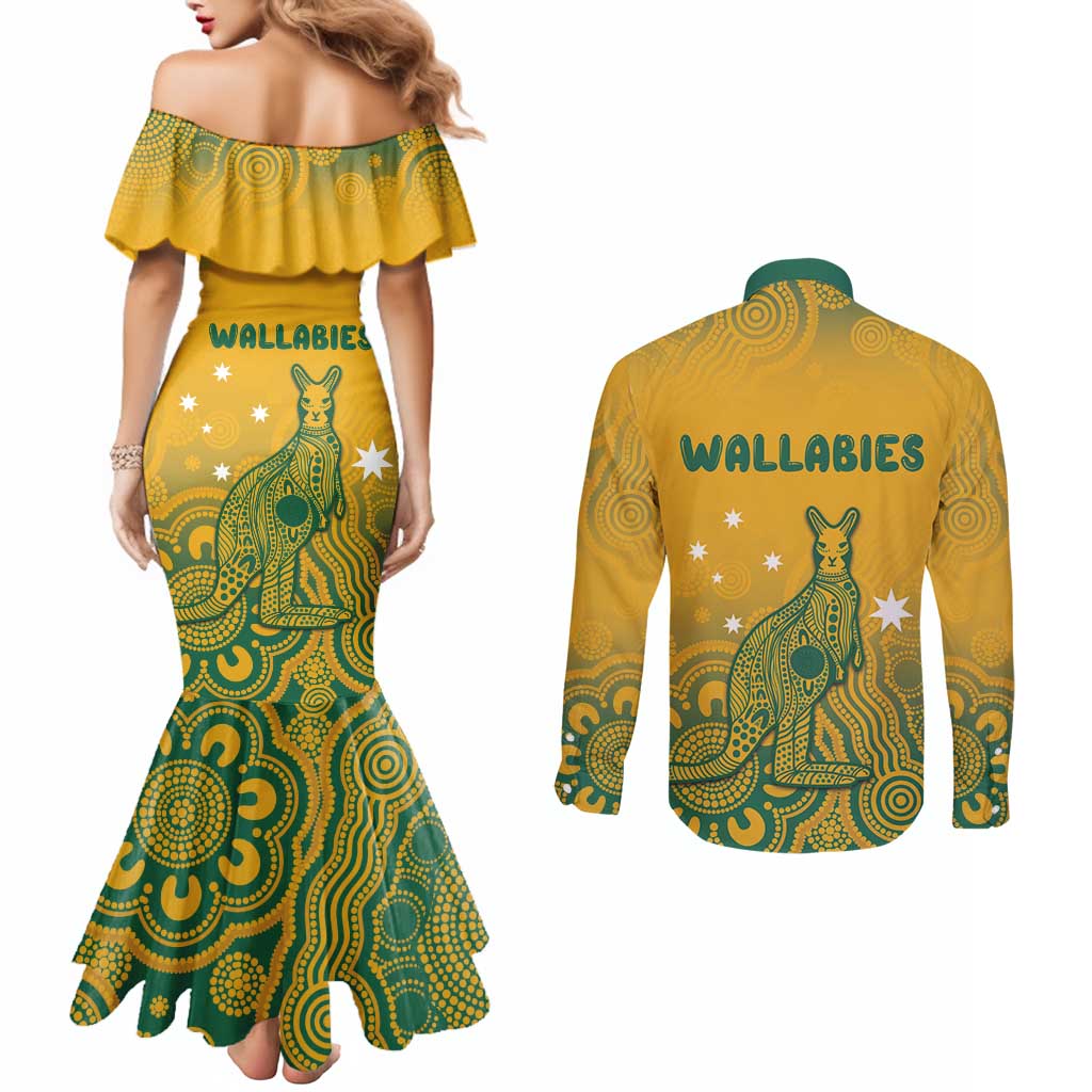 Australia Rugby Couples Matching Mermaid Dress and Long Sleeve Button Shirt Wallabies Aboriginal Pattern
