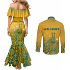 Australia Rugby Couples Matching Mermaid Dress and Long Sleeve Button Shirt Wallabies Aboriginal Pattern