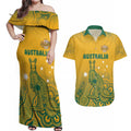 Australia Rugby Couples Matching Off Shoulder Maxi Dress and Hawaiian Shirt Wallabies Aboriginal Pattern