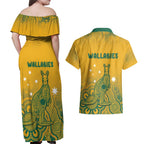 Australia Rugby Couples Matching Off Shoulder Maxi Dress and Hawaiian Shirt Wallabies Aboriginal Pattern
