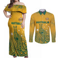 Australia Rugby Couples Matching Off Shoulder Maxi Dress and Long Sleeve Button Shirt Wallabies Aboriginal Pattern