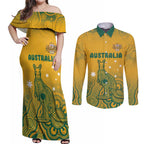 Australia Rugby Couples Matching Off Shoulder Maxi Dress and Long Sleeve Button Shirt Wallabies Aboriginal Pattern