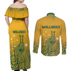Australia Rugby Couples Matching Off Shoulder Maxi Dress and Long Sleeve Button Shirt Wallabies Aboriginal Pattern