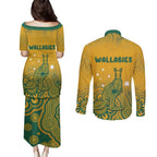 Australia Rugby Couples Matching Puletasi and Long Sleeve Button Shirt Wallabies Aboriginal Pattern