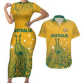 Australia Rugby Couples Matching Short Sleeve Bodycon Dress and Hawaiian Shirt Wallabies Aboriginal Pattern