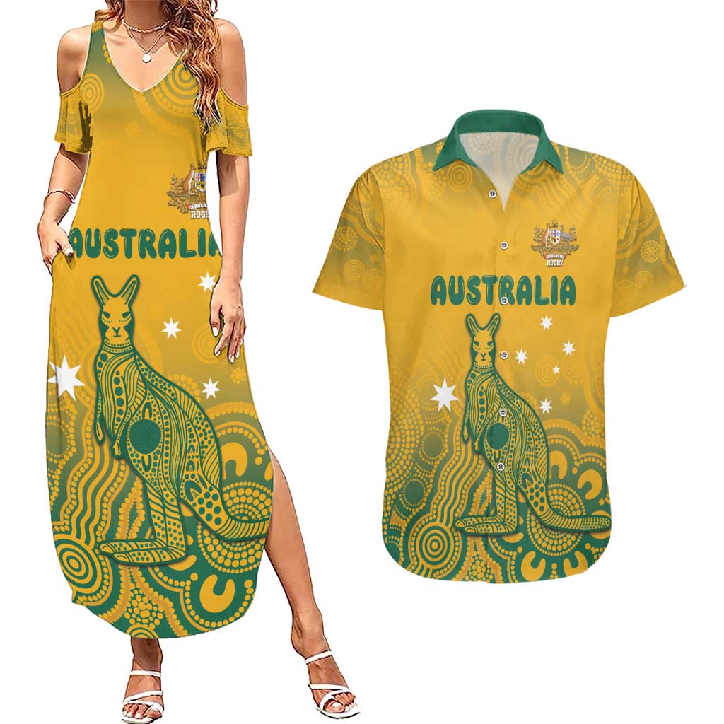 Australia Rugby Couples Matching Summer Maxi Dress and Hawaiian Shirt Wallabies Aboriginal Pattern