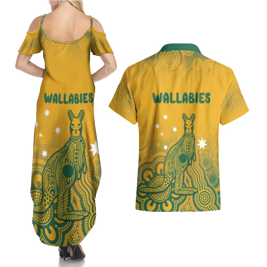 Australia Rugby Couples Matching Summer Maxi Dress and Hawaiian Shirt Wallabies Aboriginal Pattern