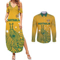 Australia Rugby Couples Matching Summer Maxi Dress and Long Sleeve Button Shirt Wallabies Aboriginal Pattern
