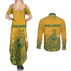 Australia Rugby Couples Matching Summer Maxi Dress and Long Sleeve Button Shirt Wallabies Aboriginal Pattern