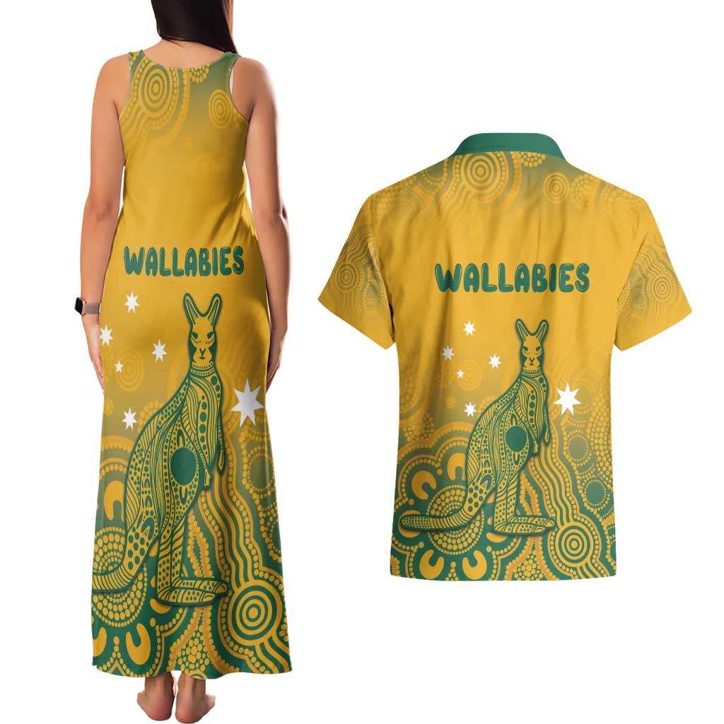 Australia Rugby Couples Matching Tank Maxi Dress and Hawaiian Shirt Wallabies Aboriginal Pattern