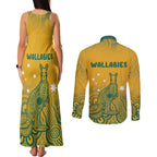 Australia Rugby Couples Matching Tank Maxi Dress and Long Sleeve Button Shirt Wallabies Aboriginal Pattern