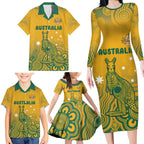 Australia Rugby Family Matching Long Sleeve Bodycon Dress and Hawaiian Shirt Wallabies Aboriginal Pattern