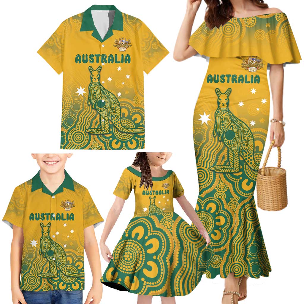 Australia Rugby Family Matching Mermaid Dress and Hawaiian Shirt Wallabies Aboriginal Pattern