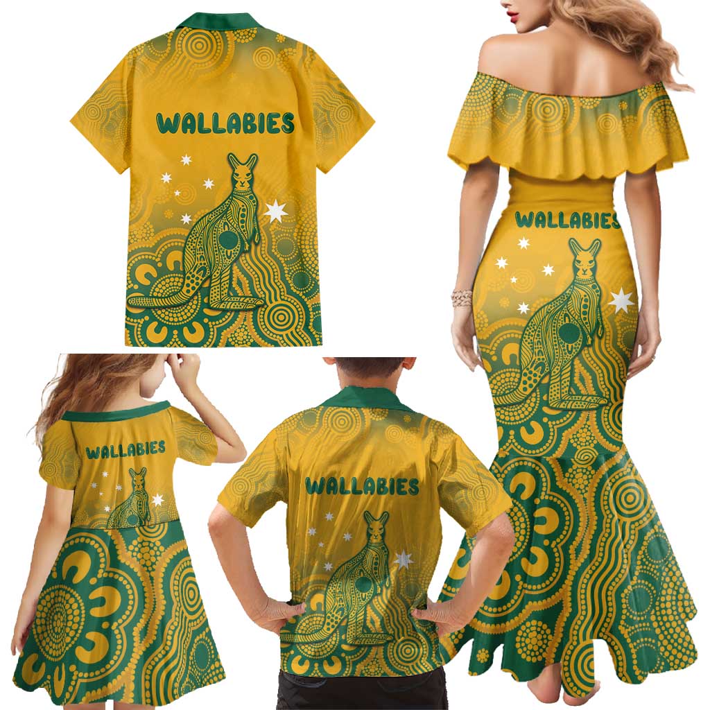 Australia Rugby Family Matching Mermaid Dress and Hawaiian Shirt Wallabies Aboriginal Pattern