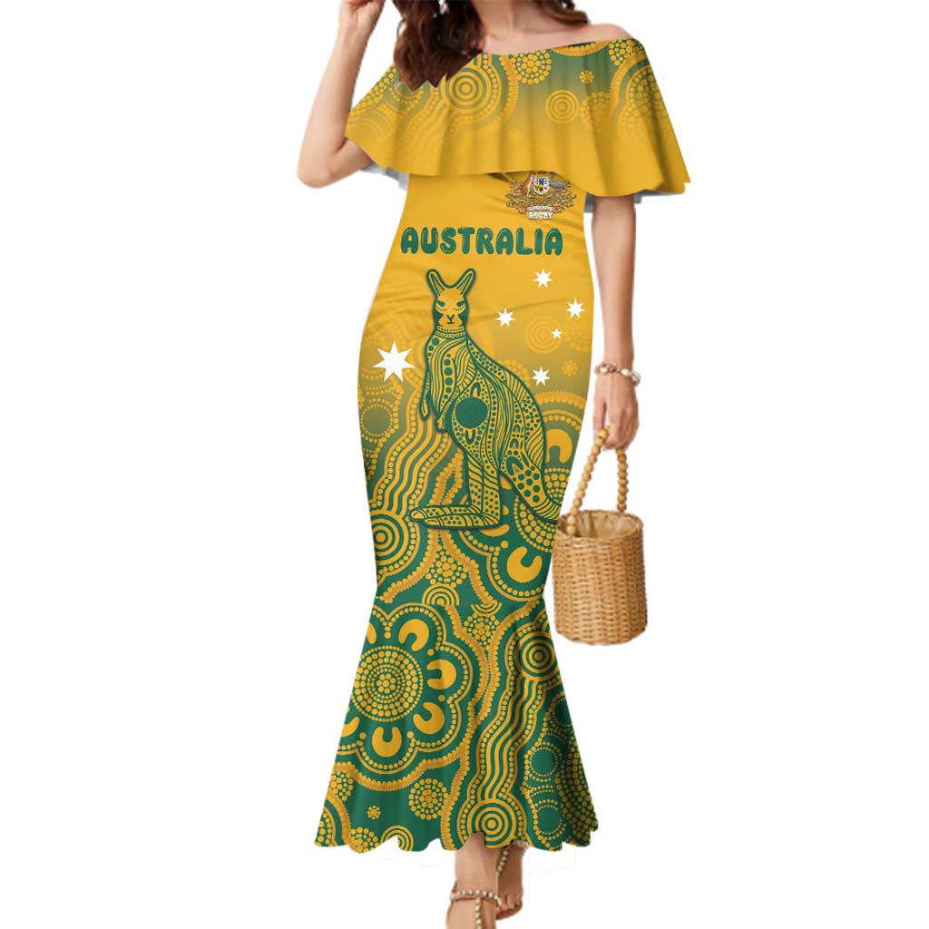 Australia Rugby Family Matching Mermaid Dress and Hawaiian Shirt Wallabies Aboriginal Pattern