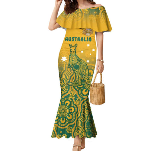 Australia Rugby Family Matching Mermaid Dress and Hawaiian Shirt Wallabies Aboriginal Pattern