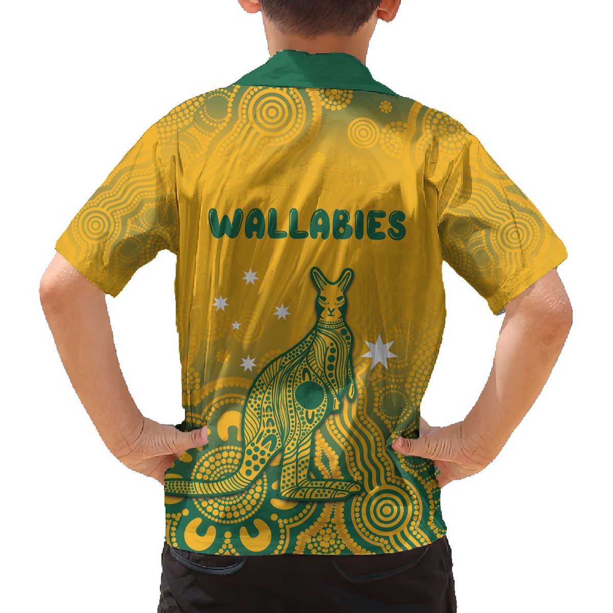 Australia Rugby Family Matching Off The Shoulder Long Sleeve Dress and Hawaiian Shirt Wallabies Aboriginal Pattern