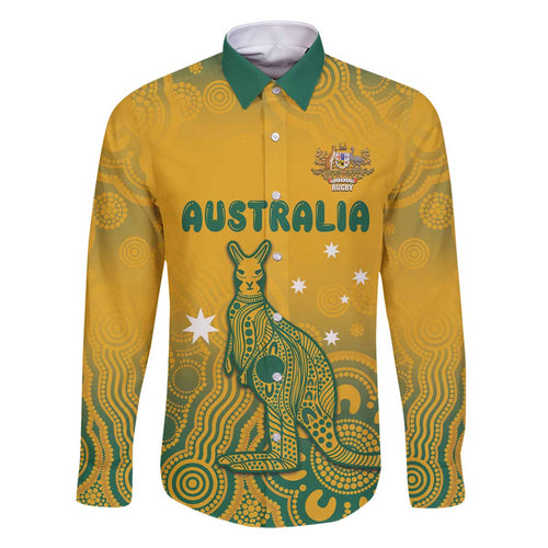 Australia Rugby Family Matching Off The Shoulder Long Sleeve Dress and Hawaiian Shirt Wallabies Aboriginal Pattern