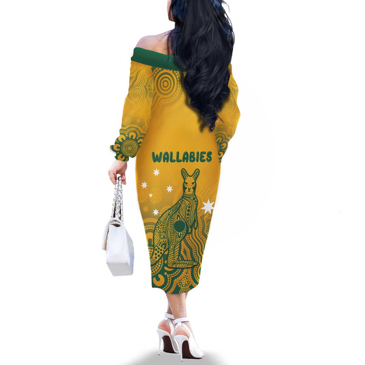 Australia Rugby Family Matching Off The Shoulder Long Sleeve Dress and Hawaiian Shirt Wallabies Aboriginal Pattern