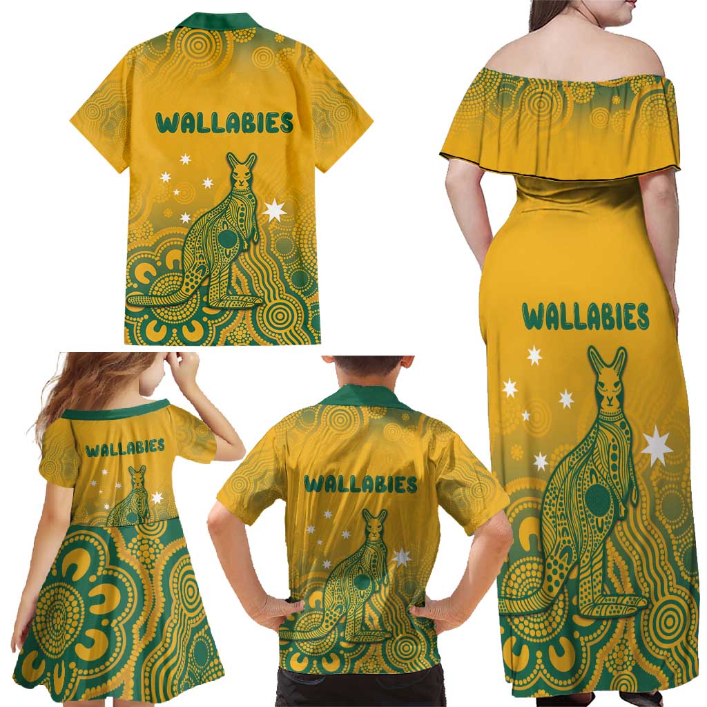 Australia Rugby Family Matching Off Shoulder Maxi Dress and Hawaiian Shirt Wallabies Aboriginal Pattern