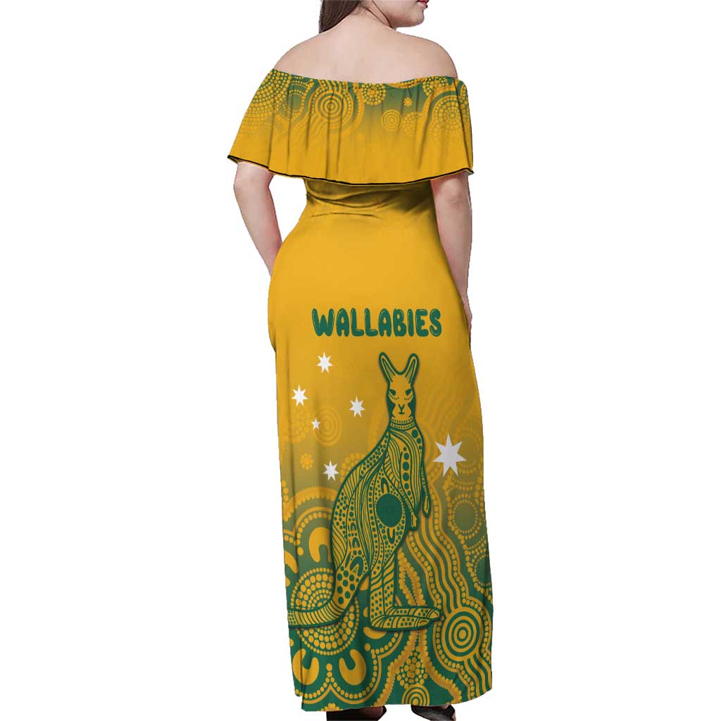 Australia Rugby Family Matching Off Shoulder Maxi Dress and Hawaiian Shirt Wallabies Aboriginal Pattern