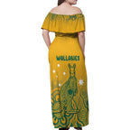 Australia Rugby Family Matching Off Shoulder Maxi Dress and Hawaiian Shirt Wallabies Aboriginal Pattern