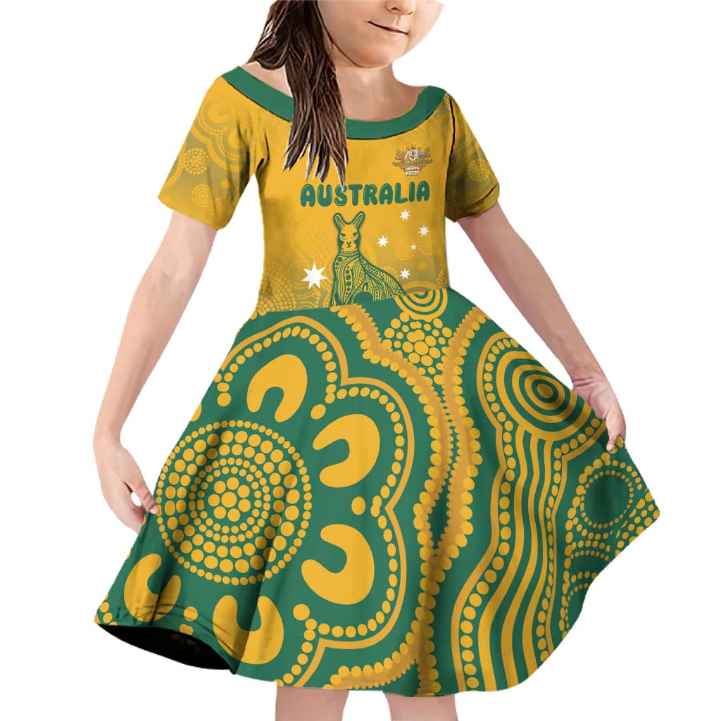 Australia Rugby Family Matching Off Shoulder Short Dress and Hawaiian Shirt Wallabies Aboriginal Pattern