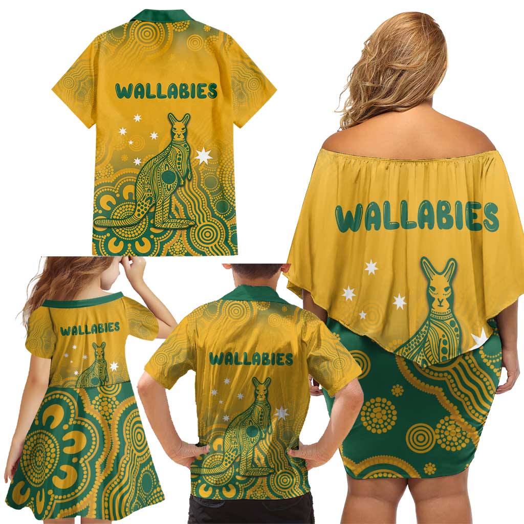 Australia Rugby Family Matching Off Shoulder Short Dress and Hawaiian Shirt Wallabies Aboriginal Pattern