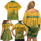 Australia Rugby Family Matching Off Shoulder Short Dress and Hawaiian Shirt Wallabies Aboriginal Pattern