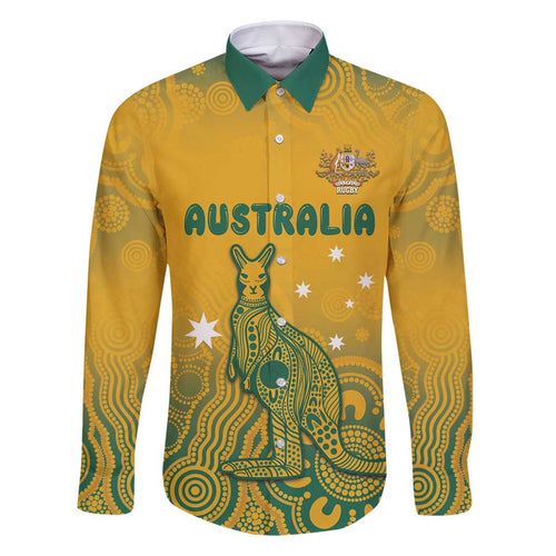 Australia Rugby Family Matching Off Shoulder Short Dress and Hawaiian Shirt Wallabies Aboriginal Pattern