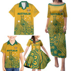 Australia Rugby Family Matching Puletasi and Hawaiian Shirt Wallabies Aboriginal Pattern