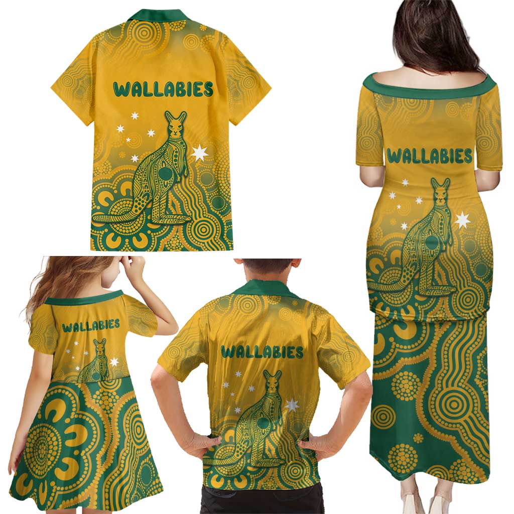 Australia Rugby Family Matching Puletasi and Hawaiian Shirt Wallabies Aboriginal Pattern