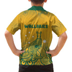 Australia Rugby Family Matching Short Sleeve Bodycon Dress and Hawaiian Shirt Wallabies Aboriginal Pattern