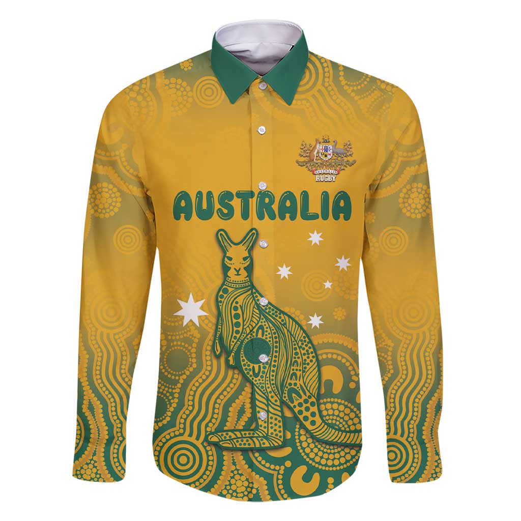 Australia Rugby Family Matching Short Sleeve Bodycon Dress and Hawaiian Shirt Wallabies Aboriginal Pattern