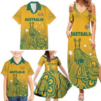 Australia Rugby Family Matching Summer Maxi Dress and Hawaiian Shirt Wallabies Aboriginal Pattern