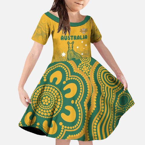 Australia Rugby Family Matching Summer Maxi Dress and Hawaiian Shirt Wallabies Aboriginal Pattern