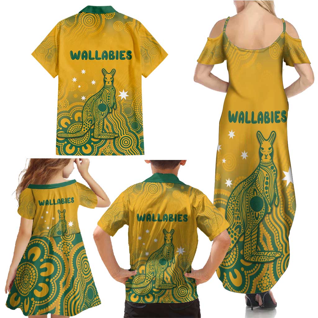 Australia Rugby Family Matching Summer Maxi Dress and Hawaiian Shirt Wallabies Aboriginal Pattern