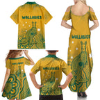 Australia Rugby Family Matching Summer Maxi Dress and Hawaiian Shirt Wallabies Aboriginal Pattern