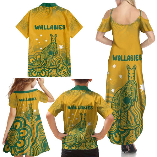 Australia Rugby Family Matching Summer Maxi Dress and Hawaiian Shirt Wallabies Aboriginal Pattern