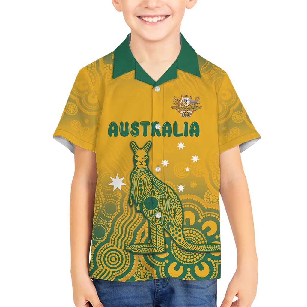 Australia Rugby Family Matching Summer Maxi Dress and Hawaiian Shirt Wallabies Aboriginal Pattern