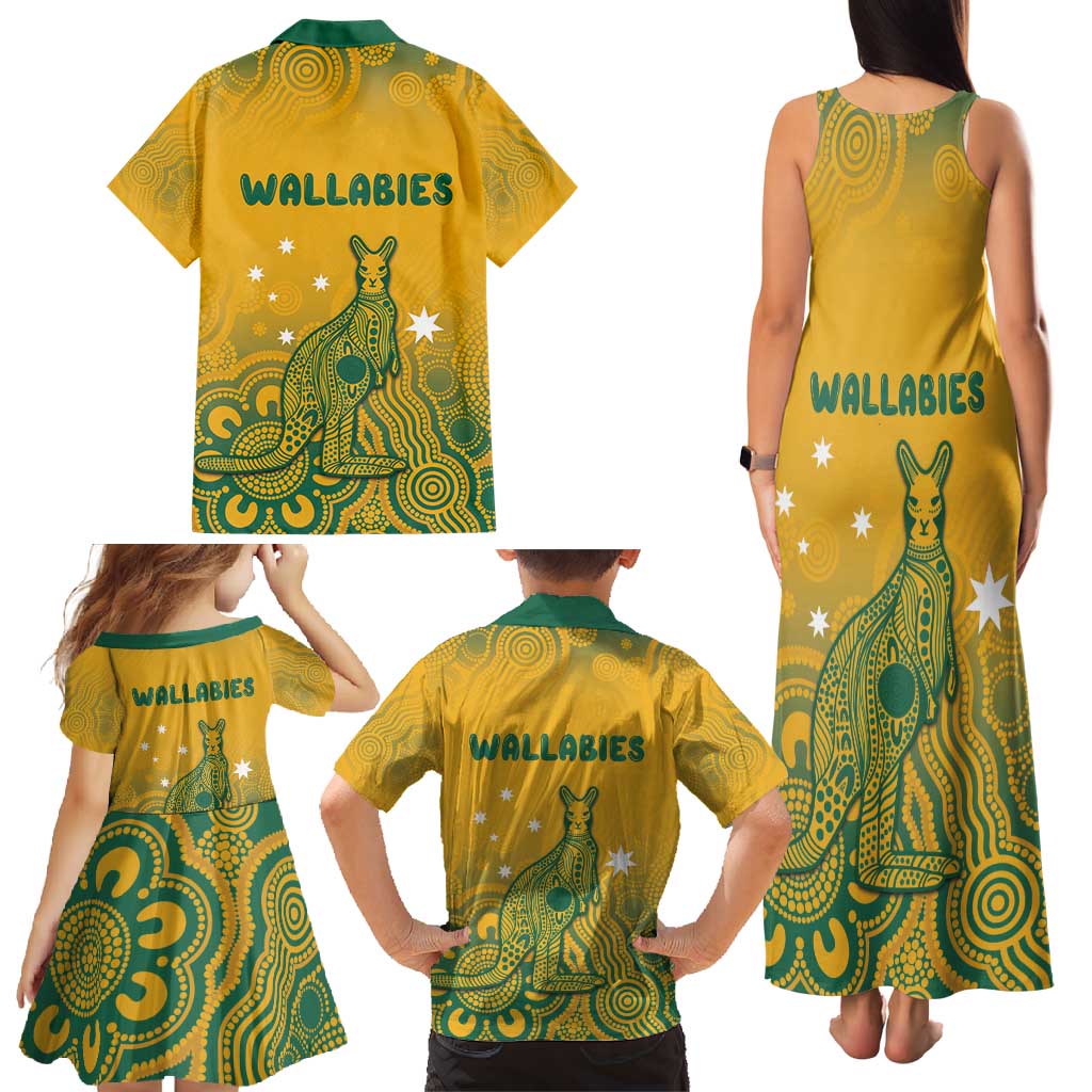 Australia Rugby Family Matching Tank Maxi Dress and Hawaiian Shirt Wallabies Aboriginal Pattern