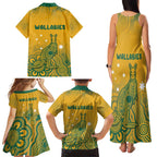 Australia Rugby Family Matching Tank Maxi Dress and Hawaiian Shirt Wallabies Aboriginal Pattern