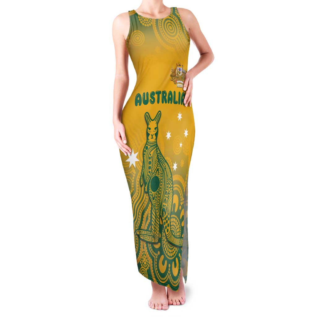 Australia Rugby Family Matching Tank Maxi Dress and Hawaiian Shirt Wallabies Aboriginal Pattern