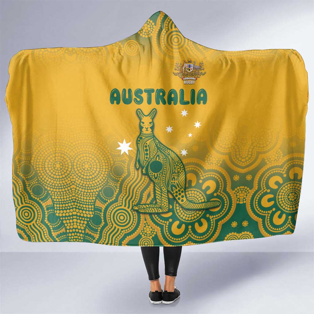 Australia Rugby Hooded Blanket Wallabies Aboriginal Pattern