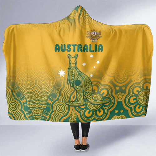 Australia Rugby Hooded Blanket Wallabies Aboriginal Pattern