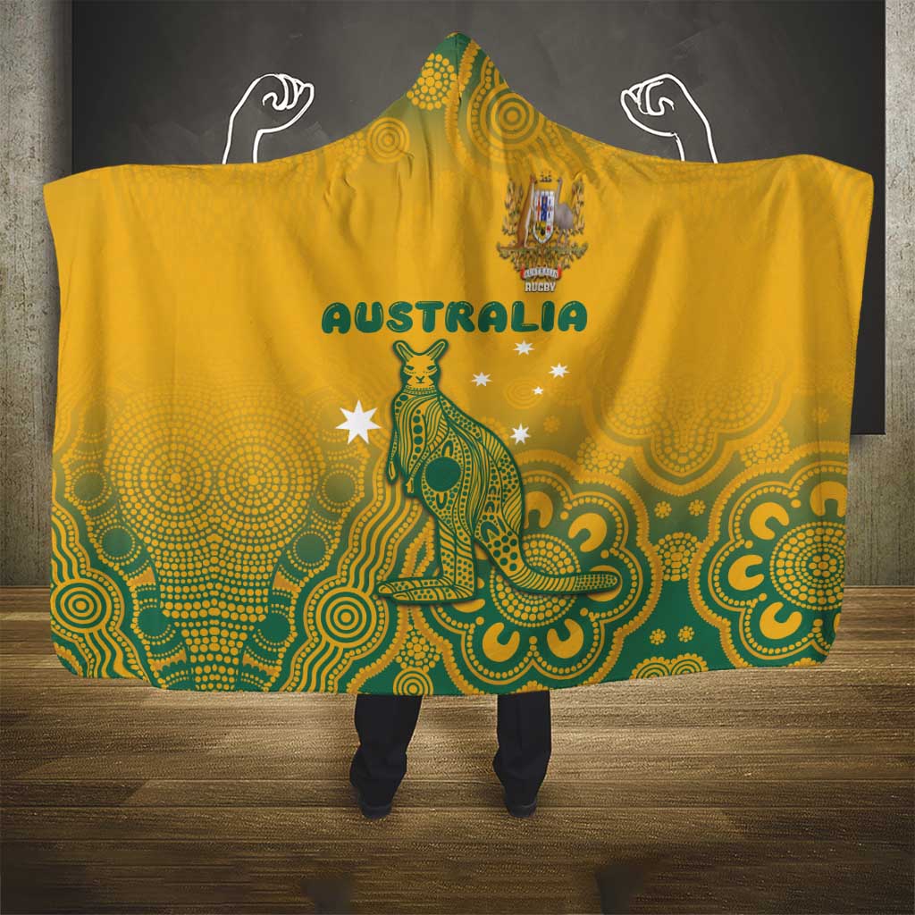 Australia Rugby Hooded Blanket Wallabies Aboriginal Pattern