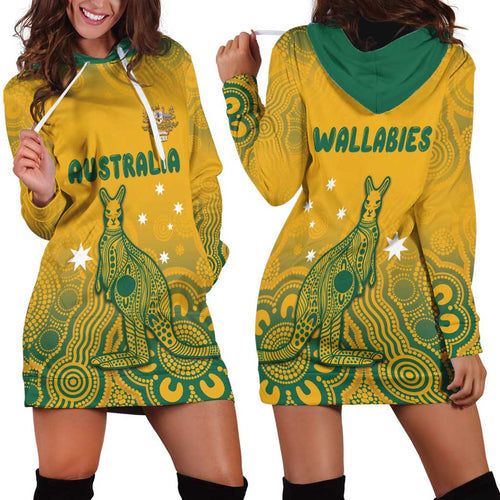 Australia Rugby Hoodie Dress Wallabies Aboriginal Pattern